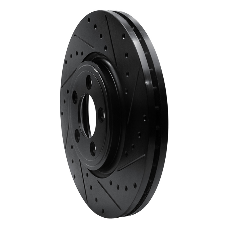 Jaguar XK Brake Rotor (1) - Front Right - R1 Concepts - Drilled & Slotted - Black - `06-`10